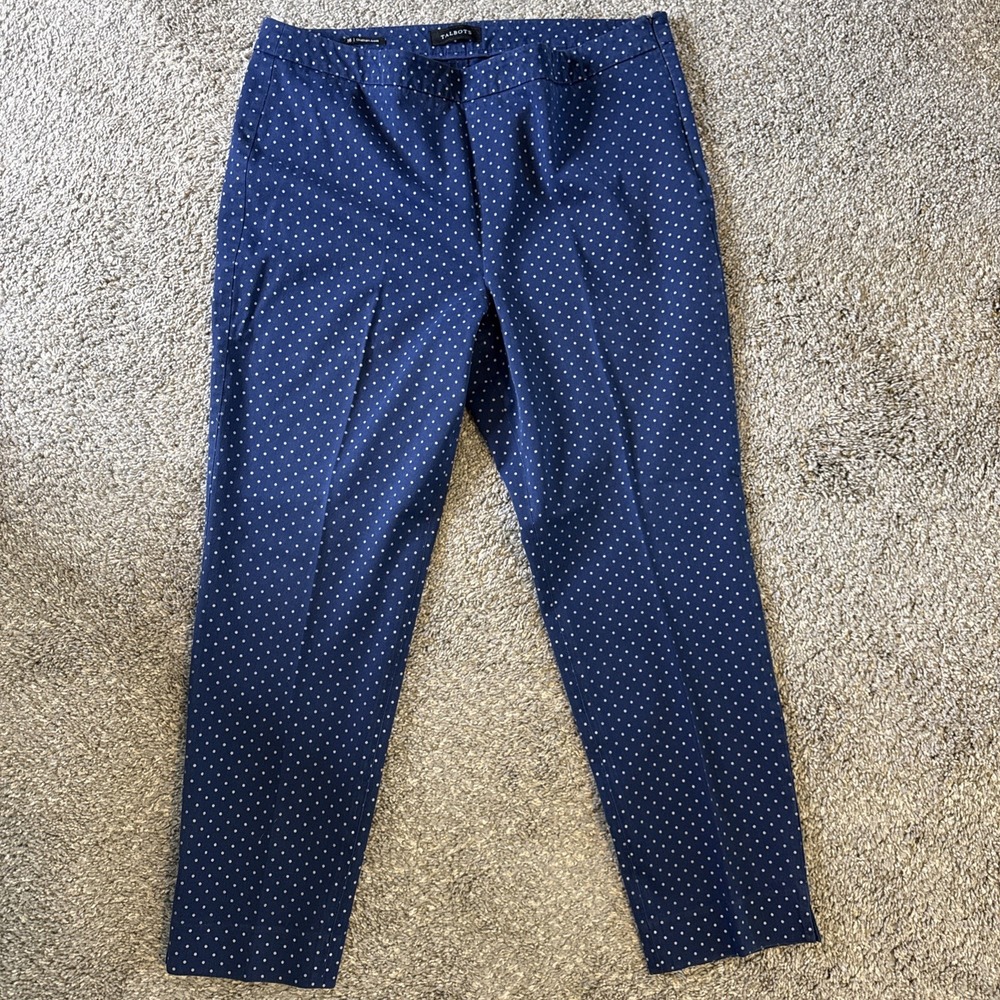 Talbots Women's Chatham Ankle Pants Blue Polka Dot Stretch Dress Pants Size 16